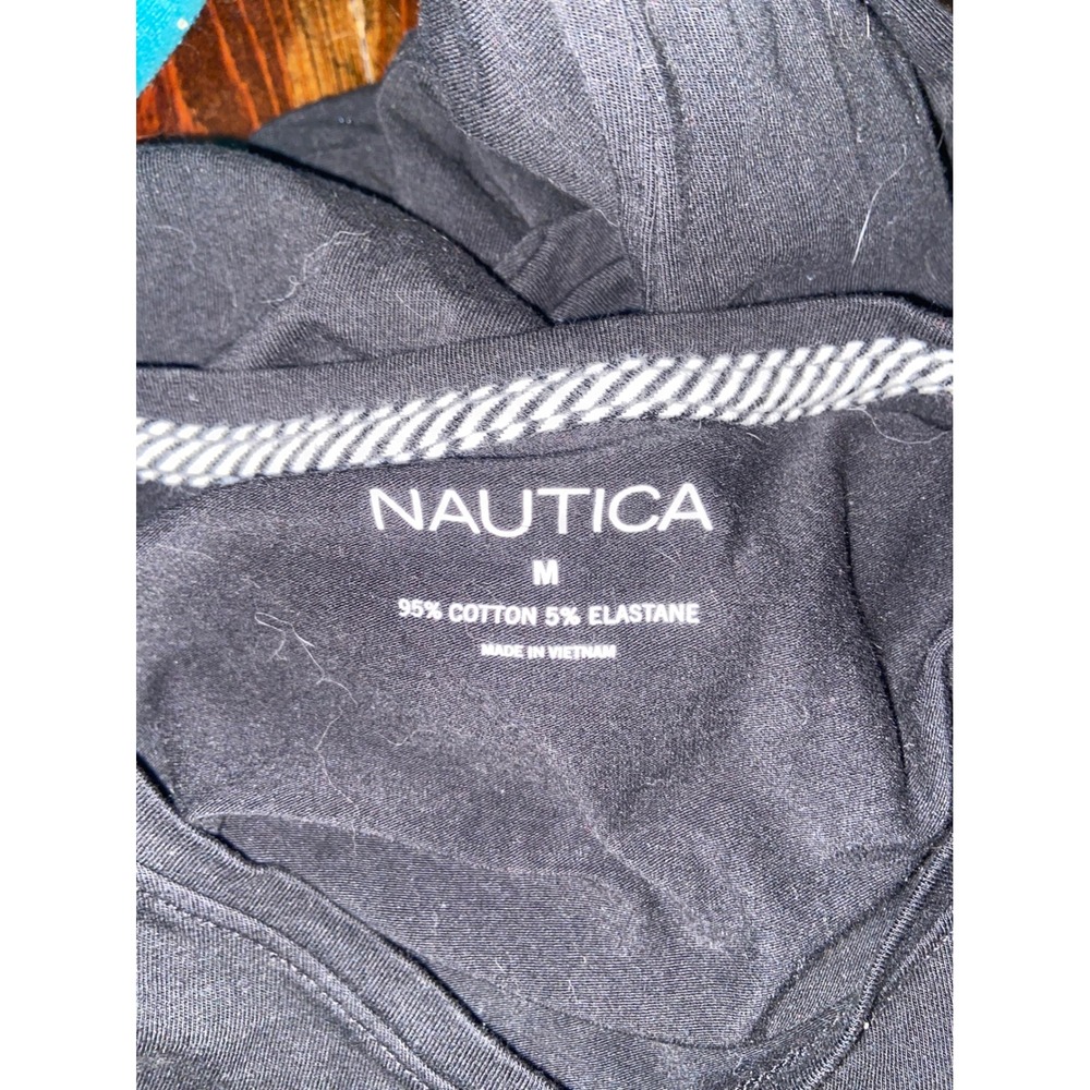 Nautica Mens Long Sleeve Crewneck T-Shirt Black Cotton Stretch Size M Logo Tee - Picture 5 of 5